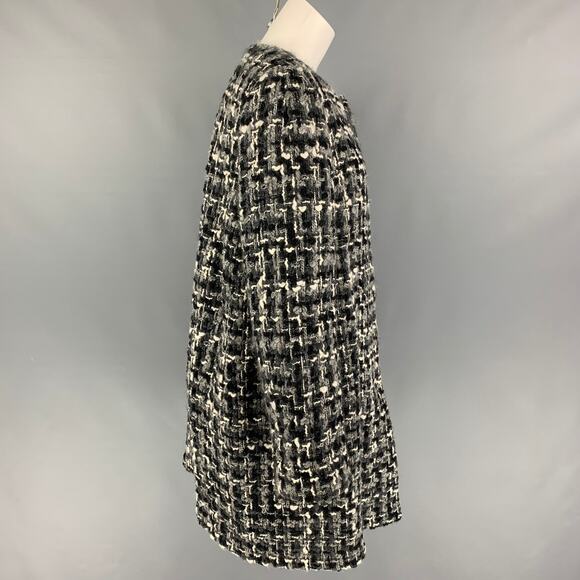 DOLCE & GABBANA Size 12 Grey Black White Wool Blend Tweed Collarless Coat - Picture 2 of 5